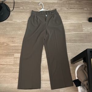 Tan Half Elastic Pleat Detail Wide Leg Suit Pants J.ING